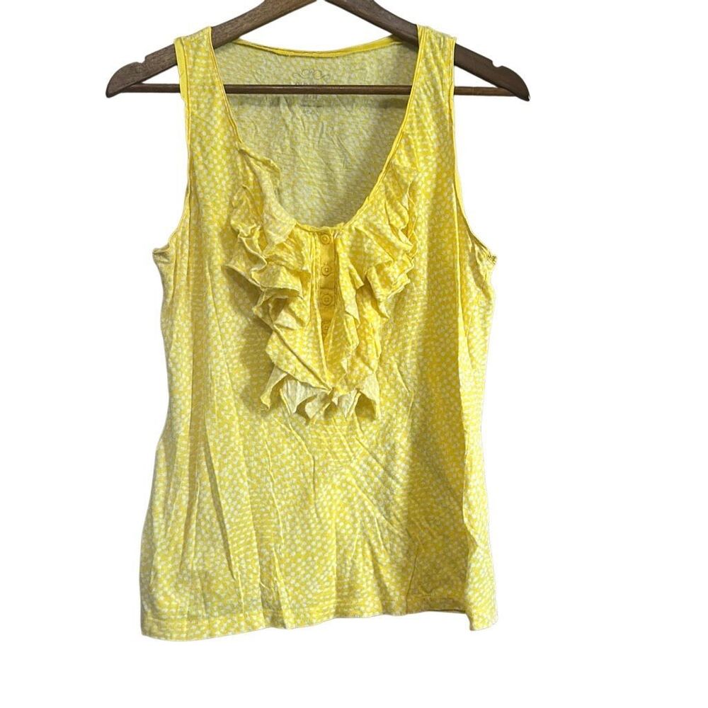 Old Navy Yellow White Dotted Ruffle Tank Top Womens‎ M Medium Sleeveless